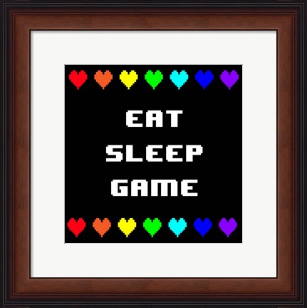 Framed Eat Sleep Game -  Black with Pixel Hearts Print