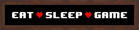 Framed Eat Sleep Game -  Black Panoramic with Pixel Hearts Print