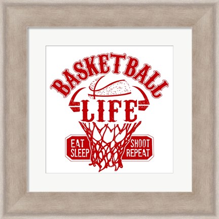 Framed Basketball Life Red Print