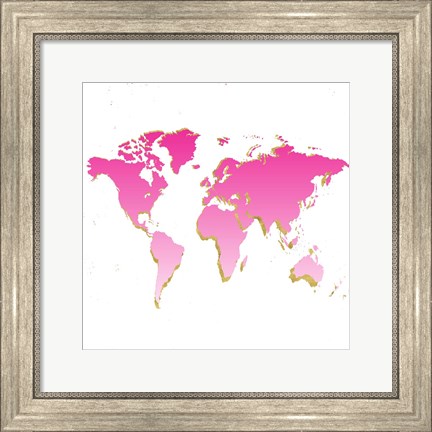 Framed World Map Pink &amp; Gold Print