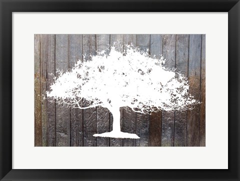 Framed White Tree on Wood Print