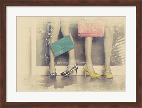 Framed Vintage Fashion Pop of Color Heels and Handbags Print