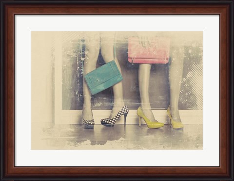 Framed Vintage Fashion Pop of Color Heels and Handbags Print