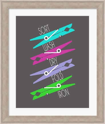 Framed Sort Wash Dry Fold Colored Clothespins Purple Green Print