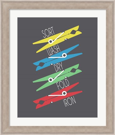 Framed Sort Wash Dry Fold Clothespins Primary Colors Print