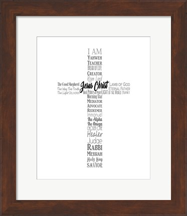 Framed Names of Jesus Cross Silhouette White Print