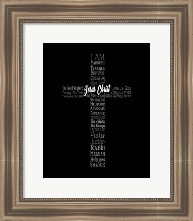 Framed Names of Jesus Cross Silhouette Black Print