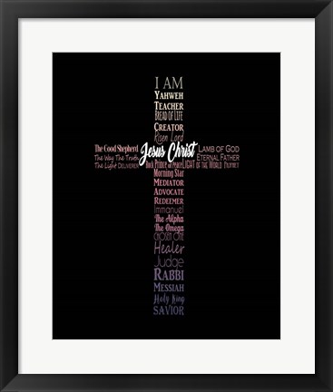 Framed Names of Jesus Cross Silhouette Pink Ombre Print