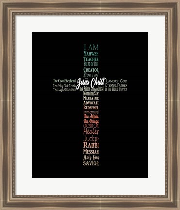 Framed Names of Jesus Cross Silhouette Green Ombre Print