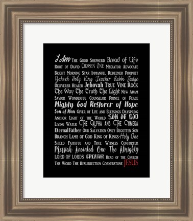 Framed Names of Jesus Rectangle Gray and Red Text Print