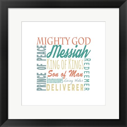 Framed Names of Jesus Square Green and Orange Text - White Print