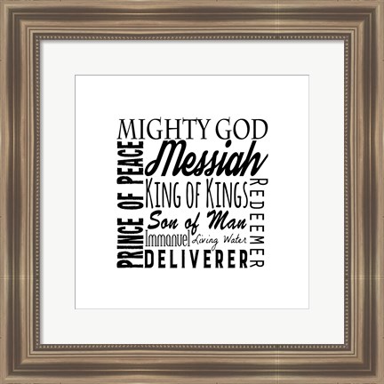 Framed Names of Jesus Square Black Text Print