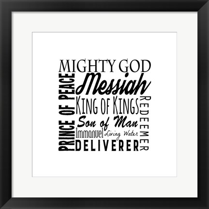 Framed Names of Jesus Square Black Text Print