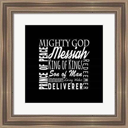 Framed Names of Jesus Square White Text Print