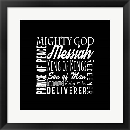 Framed Names of Jesus Square White Text Print