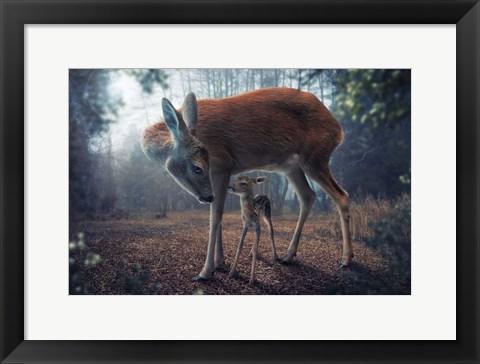 Framed Mother And Fawn Print