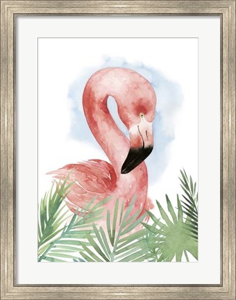 Framed Watercolor Flamingo Composition I Print