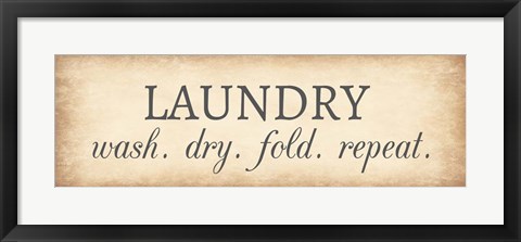 Framed Aged Laundry Sign - Wash Dry Fold Repeat Print