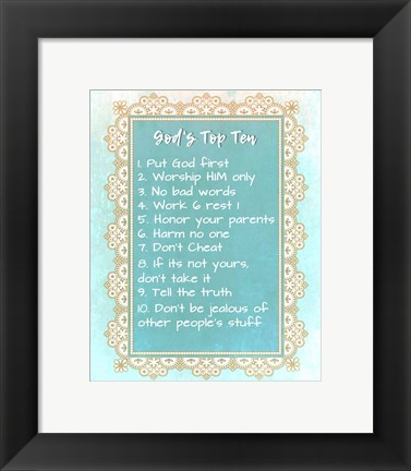 Framed God&#39;s Top Ten Blue and Gold Design Print