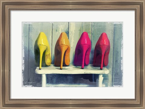 Framed Vintage Fashion Colorful Heels Print