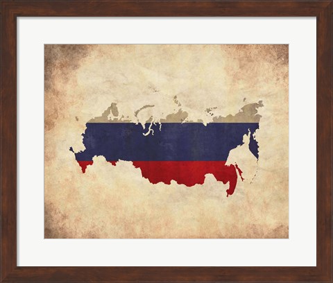 Framed Map with Flag Overlay Russia Print