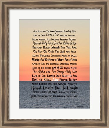 Framed Names of Jesus Ocean Sunset Print