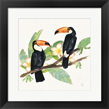 Framed Tropical Fun Bird I Leaves Print