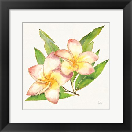 Framed Tropical Fun Flowers I with Gold Print