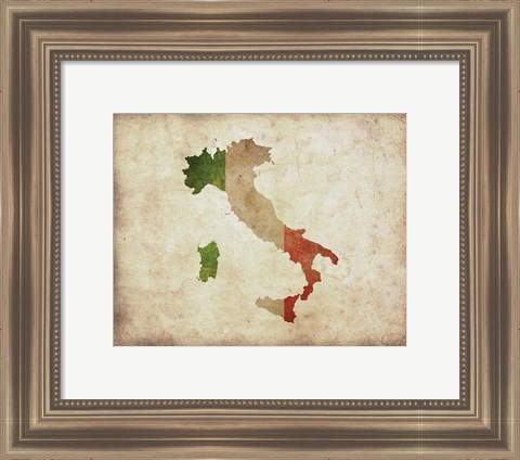 Framed Map with Flag Overlay Italy Print