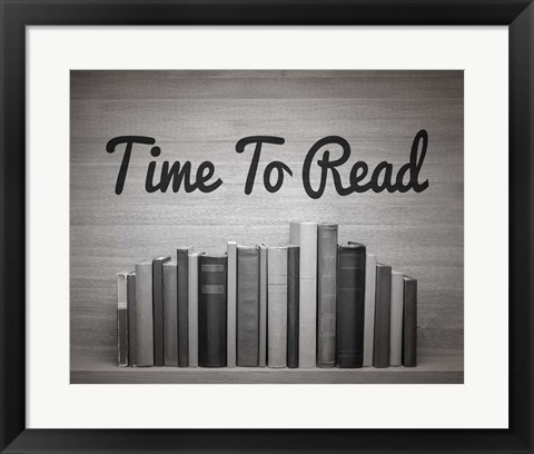 Framed Time To Read - Wood Background Black and White Print