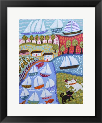 Framed Dogs &amp; Sailboats Print