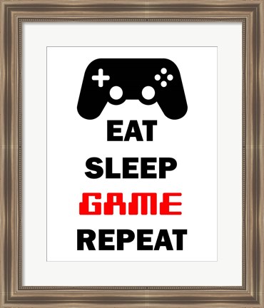 Framed Eat Sleep Game Repeat  - White Print