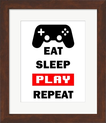 Framed Eat Sleep Game Repeat  - White and Red Print