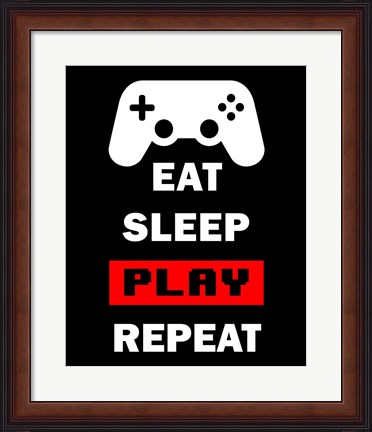 Framed Eat Sleep Game Repeat  - Black and Red Print