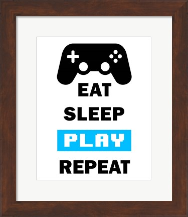 Framed Eat Sleep Game Repeat  - White and Blue Print