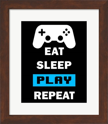 Framed Eat Sleep Game Repeat  - Black and Blue Print