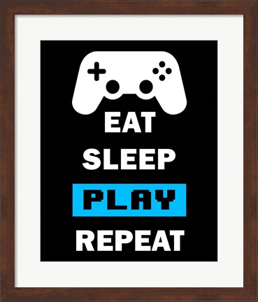 Framed Eat Sleep Game Repeat  - Black and Blue Print