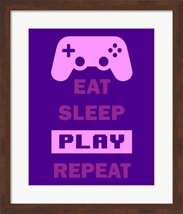 Framed Eat Sleep Game Repeat  - Purple Print