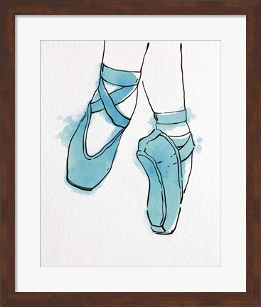 Framed Ballet Shoes En Pointe Blue Watercolor Part II Print