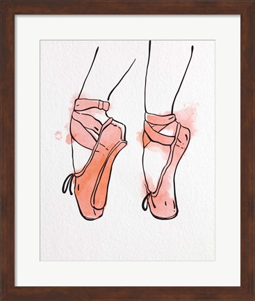 Framed Ballet Shoes En Pointe Orange Watercolor Part I Print