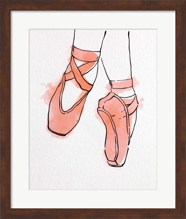 Framed Ballet Shoes En Pointe Orange Watercolor Part II Print