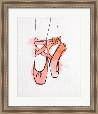 Framed Ballet Shoes En Pointe Orange Watercolor Part III Print