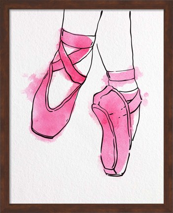 Framed Ballet Shoes En Pointe Pink Watercolor Part II Print