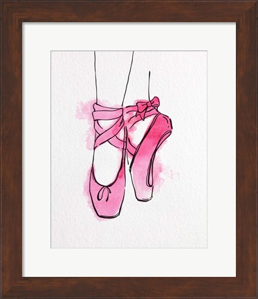 Framed Ballet Shoes En Pointe Pink Watercolor Part III Print