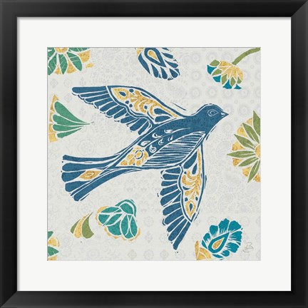 Framed Nordic Woodcut Bird IVF Print