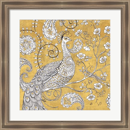 Framed Color my World Ornate Peacock I Gold Print