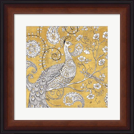 Framed Color my World Ornate Peacock I Gold Print