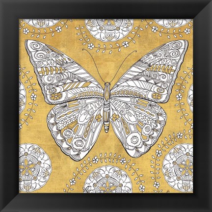 Framed Color my World Butterfly I Gold Print