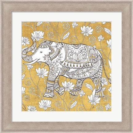 Framed Color my World Elephant II Gold Print