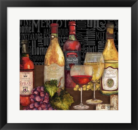 Framed Wine Still Life on Black Print